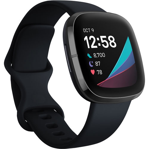 Refurbished - Fitbit Sense Smartwatch with Heart/Stress Management Tools & Voice Assistant - Carbon