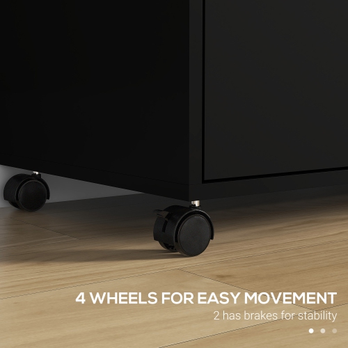 Vinsetto Lateral Filing Cabinet with Drawers and Lock, File Cabinet, Mobile Printer Stand with Open Shelves and Wheels for Letter and A4 Size