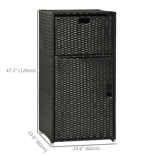 Outsunny Patio Storage Cabinet, Outdoor Towel Rack for Pool, Waterproof PE Rattan Wicker, Hot Tub Accessory, with Basket Drawer, Dark Brown