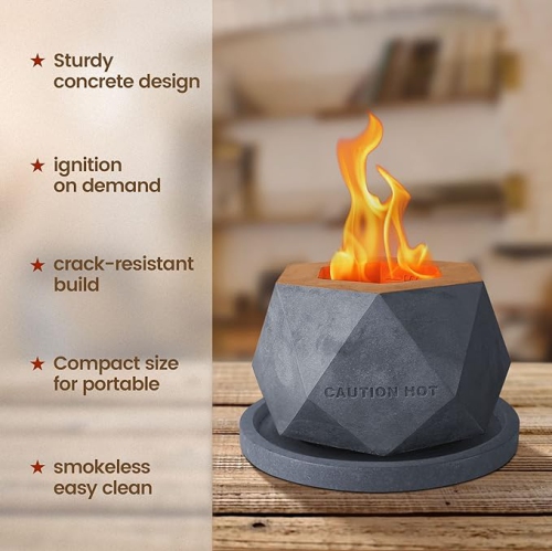 Kante Concrete Tabletop Fire Pit with 6