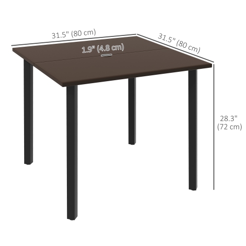 Outsunny 31.5" Aluminium Patio Table with Umbrella Hole for 4 People, Square Outdoor Dining Table for Backyard Lawn Balcony, Brown