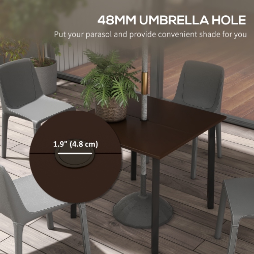 Outsunny 31.5" Aluminium Patio Table with Umbrella Hole for 4 People, Square Outdoor Dining Table for Backyard Lawn Balcony, Brown