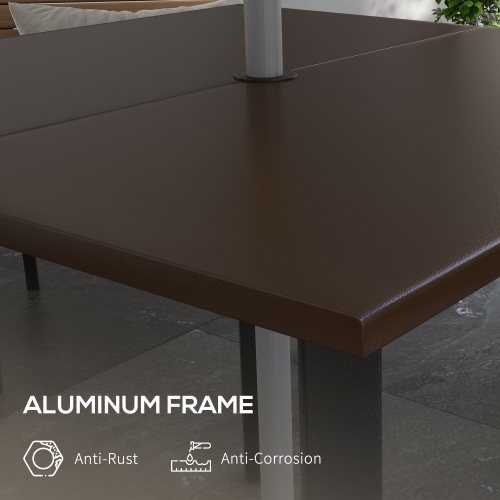 Outsunny 31.5" Aluminium Patio Table with Umbrella Hole for 4 People, Square Outdoor Dining Table for Backyard Lawn Balcony, Brown