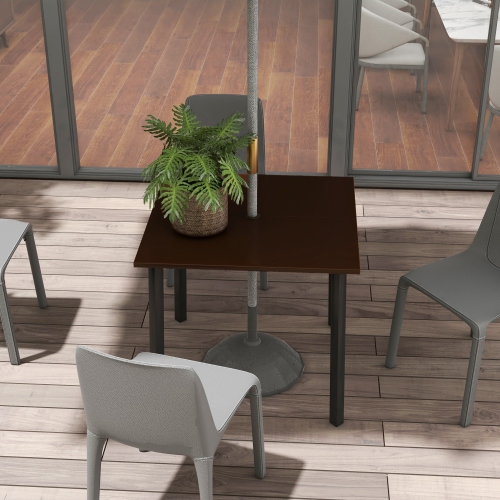 Outsunny 31.5" Aluminium Patio Table with Umbrella Hole for 4 People, Square Outdoor Dining Table for Backyard Lawn Balcony, Brown