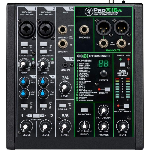 Image 1 of 3.. Mackie ProFXv3 Series, 6-Channel Professional Effects Mixer with USB, Onyx Mic Preamps and GigFX effects engine - Unpowered