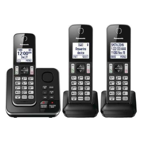 PANASONIC  Dect 6.0 Cordless Phones With Digital Answering System, 3 Handsets In Black