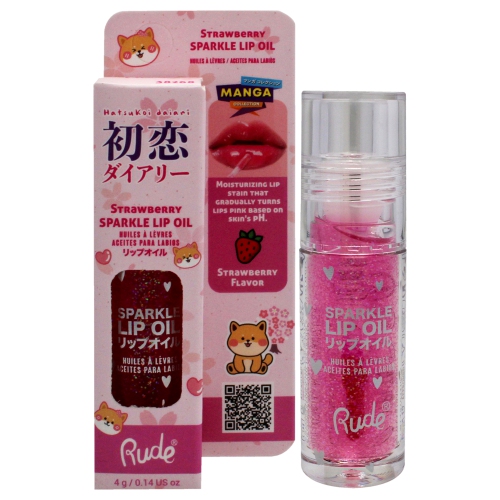 Manga Collection Sparkle Lip Oil - Strawberry by Rude Cosmetics for Women 0.14 oz Lip Oil