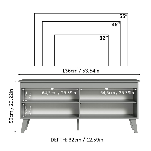 Madesa Compact TV Stand Cabinet with 4 Shelves and Cable Management for 50, 55 Inch TV Media Storage Unit Living Room and Bedroom Modern Wooden