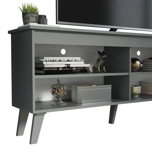 Madesa Compact TV Stand Cabinet with 4 Shelves and Cable Management for 50, 55 Inch TV Media Storage Unit Living Room and Bedroom Modern Wooden