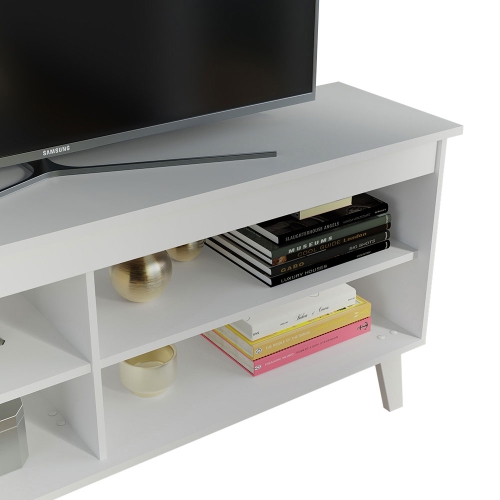 Meuble pour téléviseur Madesa avec 4 tablettes et organisation des câbles, meuble pour téléviseur jusqu’à 55 po, en bois, 23 x 12 x 53 po, blanc