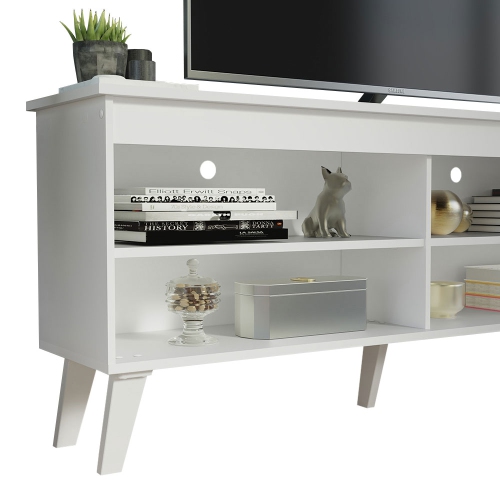 Meuble pour téléviseur Madesa avec 4 tablettes et organisation des câbles, meuble pour téléviseur jusqu’à 55 po, en bois, 23 x 12 x 53 po, blanc