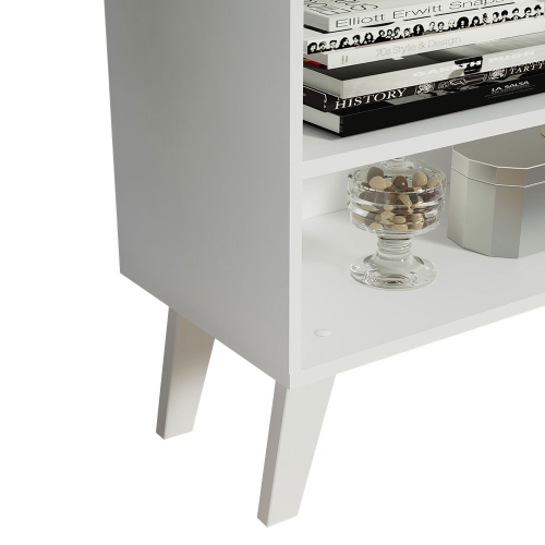 Meuble pour téléviseur Madesa avec 4 tablettes et organisation des câbles, meuble pour téléviseur jusqu’à 55 po, en bois, 23 x 12 x 53 po, blanc