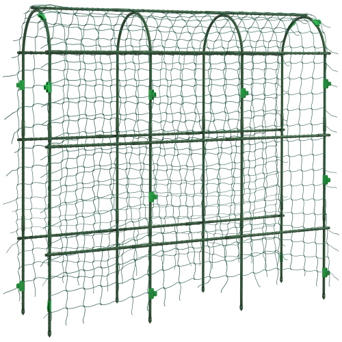 Outsunny Cucumber Trellis, 6ft Tall Garden Arch Trellis for Climbing Plants Outdoor, A-Frame, with PE Coated Steel Structure and Net, Support Vegetab