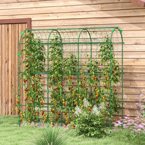 Outsunny Cucumber Trellis, 6ft Tall Garden Arch Trellis for Climbing Plants Outdoor, A-Frame, with PE Coated Steel Structure and Net, Support