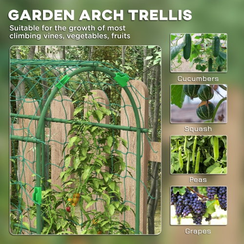 Outsunny Cucumber Trellis, 6ft Tall Garden Arch Trellis for Climbing Plants Outdoor, A-Frame, with PE Coated Steel Structure and Net, Support