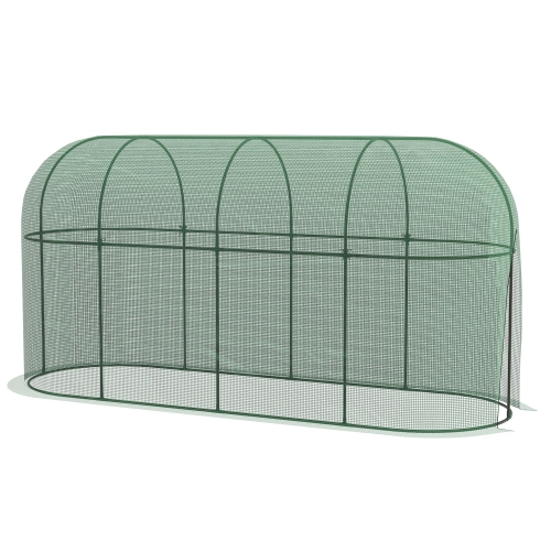 Image 1 de 9.. Tente pour cultures Outsunny de 9,8 x 3,3&nbsp;pi, avec porte zippée et piquets pour jardin, cour, pelouse, vert