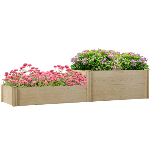 OUTSUNNY  Diy Wooden Raised Garden Bed Kit \w Open Bottom, Two-Box Outdoor Elevated Planter Box for Backyard, Patio to Grow Vegetables, Flowers