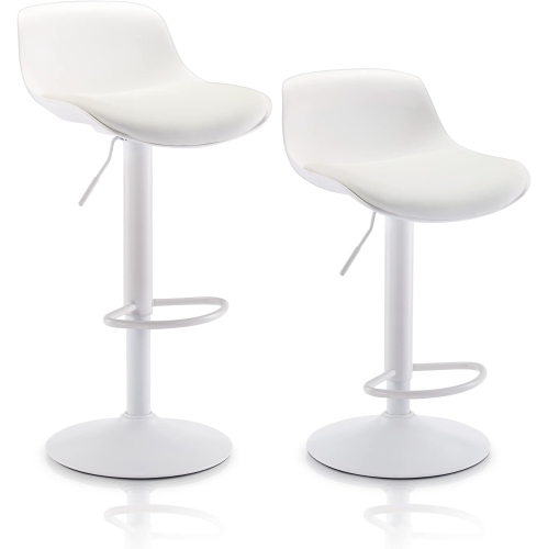 NONE  Bar Stool Set Of 2 Counter Height Bar Stools With Back And Soft Padded Seat Adjustable Barstools Swivel Bar Chair-White