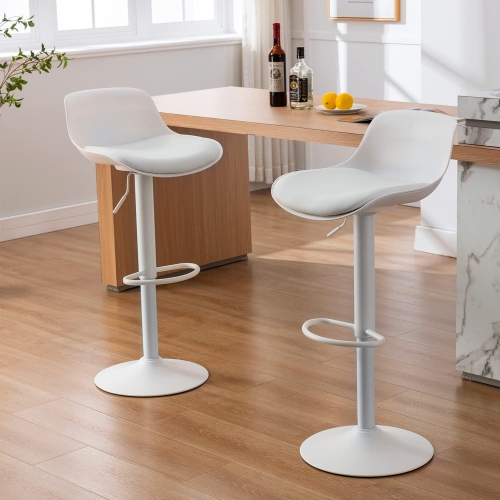 Bar Stool Set of 2 Counter Height Bar Stools with Back and Soft Padded Seat Adjustable Barstools Swivel Bar Chair-White