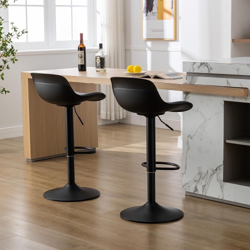 Bar Stool Set of 2 Counter Height Bar Stools with Back and Soft Padded Seat Adjustable Barstools Swivel Bar Chair-Black