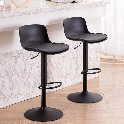 Bar Stool Set of 2 Counter Height Bar Stools with Back and Soft Padded Seat Adjustable Barstools Swivel Bar Chair-Black