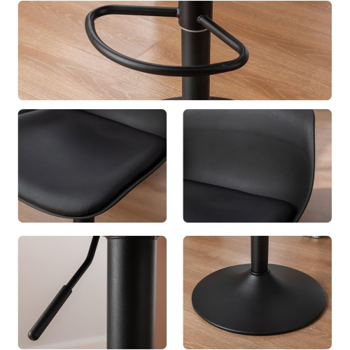 Bar Stool Set of 2 Counter Height Bar Stools with Back and Soft Padded Seat Adjustable Barstools Swivel Bar Chair-Black