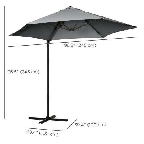 Outsunny 8.5FT Offset Patio Umbrella with 360° Rotation, Outdoor Cantilever Roma Parasol Hanging Sun Shade Canopy Shelter with Cross Base, Dark Grey