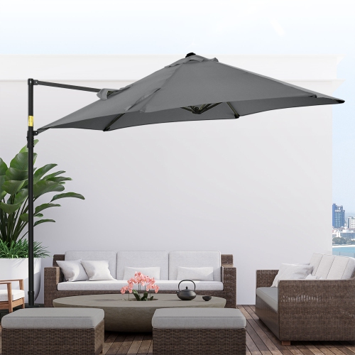Outsunny 8.5FT Offset Patio Umbrella with 360° Rotation, Outdoor Cantilever Roma Parasol Hanging Sun Shade Canopy Shelter with Cross Base, Dark Grey
