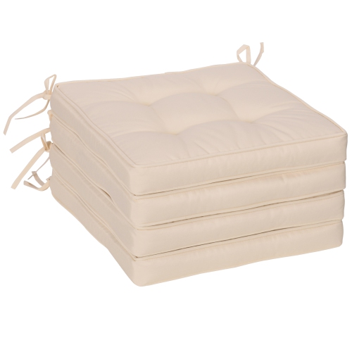 Image 1 de 9.. Coussins de chaise d’extérieur Outsunny, 4 pièces, coussins de siège de 16,5 x 16,5 po pour ensemble de patio, blanc crème