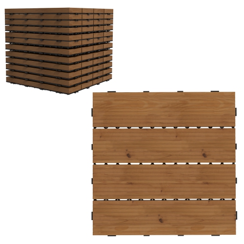 OUTSUNNY  12 PCs Wooden Interlocking Decking Tiles, 12" X 12" Non-Slip Outdoor Flooring Tiles, 12 Sq.ft. Per Pack, All Weather for Indoor Outdoor