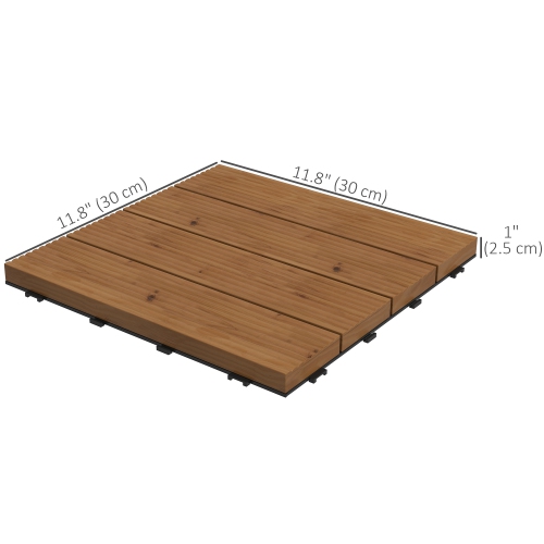 Outsunny 12 Pcs Wooden Interlocking Decking Tiles, 12" x 12" Non-slip Outdoor Flooring Tiles, 12 sq.ft. per Pack, All Weather for Indoor Outdoor