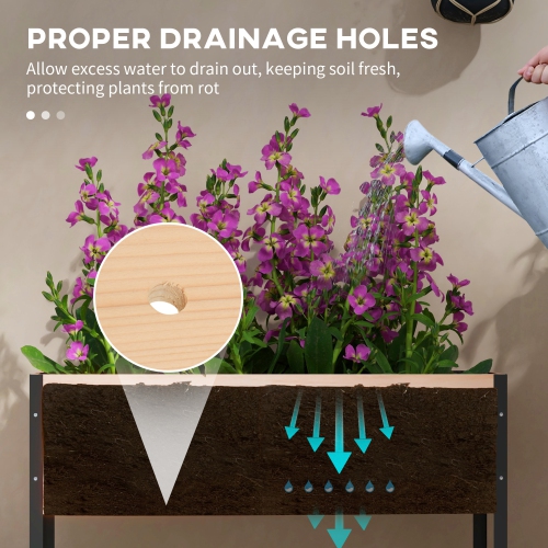 Outsunny Wooden Raised Garden Bed with Wheels, Elevated Planter Box with Metal Legs, Drainage Holes and Bed Liner, for Vegetables, Flowers, Herbs