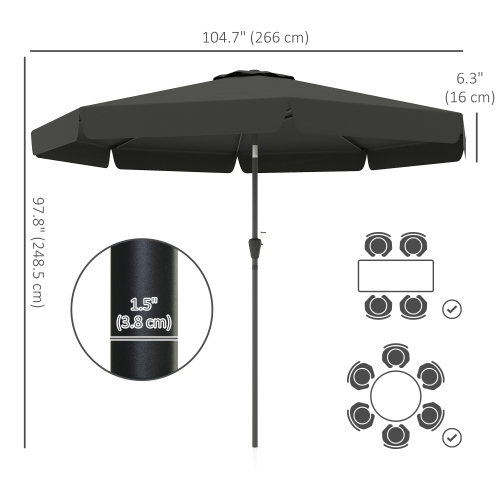 Outsunny 8.5 ft Outdoor Patio Umbrella with Tilt, Round Market Table Umbrella with Ruffles, Aluminium Pole, Crank, Top Vent for Garden, Backyard,