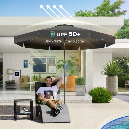 Outsunny 8.5 ft Outdoor Patio Umbrella with Tilt, Round Market Table Umbrella with Ruffles, Aluminium Pole, Crank, Top Vent for Garden, Backyard,