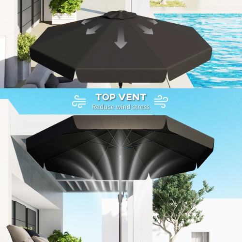 Outsunny 8.5 ft Outdoor Patio Umbrella with Tilt, Round Market Table Umbrella with Ruffles, Aluminium Pole, Crank, Top Vent for Garden, Backyard,