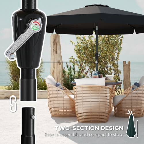 Outsunny 8.5 ft Outdoor Patio Umbrella with Tilt, Round Market Table Umbrella with Ruffles, Aluminium Pole, Crank, Top Vent for Garden, Backyard,
