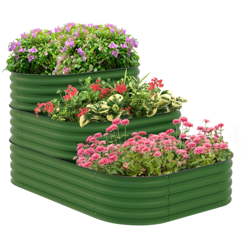 OUTSUNNY  3-Tier Raised Garden Bed Kit, 5.2X3.6X2.7Ft Outdoor Galvanized Planter Box \w Safety Edging for Vegetables, Flowers, Fruits And Herbs, Dark