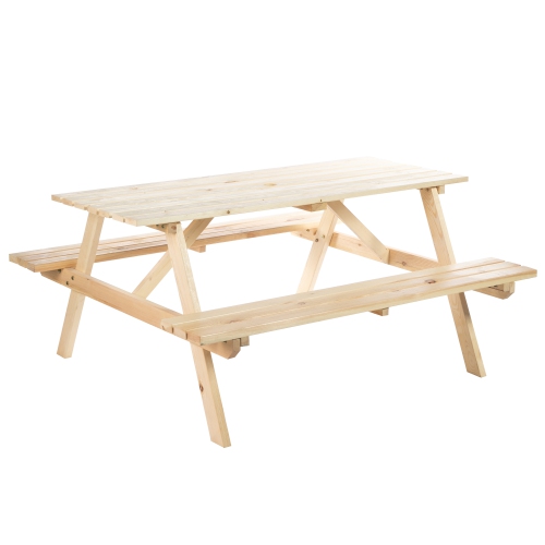 Image 1 de 9.. Ensemble de table à pique-nique Outsunny, table de camping en bois et banc avec trou pour parasol pour l'extérieur, jardin, patio, cour arrière,