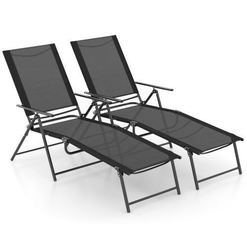 Image 1 of 10.. Costway 2 Piece Patio Folding Chaise Lounge Chairs with 6-Level Backrest Reclining Chairs