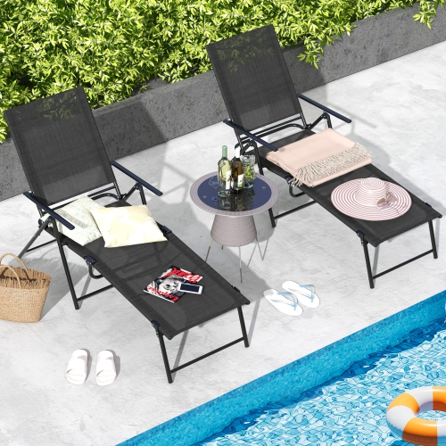 Costway 2 Piece Patio Folding Chaise Lounge Chairs with 6-Level Backrest Reclining Chairs