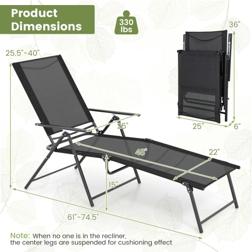 Costway 2 Piece Patio Folding Chaise Lounge Chairs with 6-Level Backrest Reclining Chairs