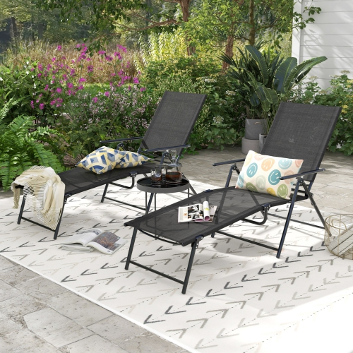 Costway 2 Piece Patio Folding Chaise Lounge Chairs with 6-Level Backrest Reclining Chairs