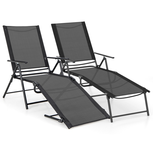 Costway 2 Piece Patio Folding Chaise Lounge Chairs with 6-Level Backrest Reclining Chairs