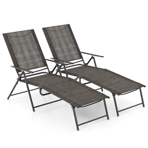 Costway 2 Piece Patio Folding Chaise Lounge Chairs with 6-Level Backrest Reclining Chairs