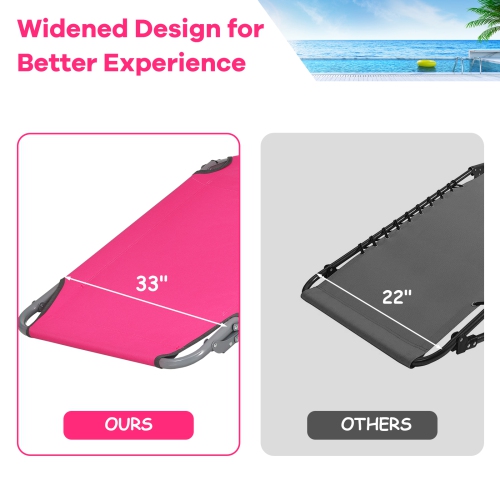 Goplus 2 PCS Outdoor Beach Lounge Chair Folding Chaise Lounge with Pillow Pink