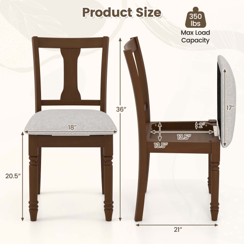 Costway 2 PCS Wood Chair Antique Upholstered Chair with Storage Space Black & Beige/Brown & Light Gray