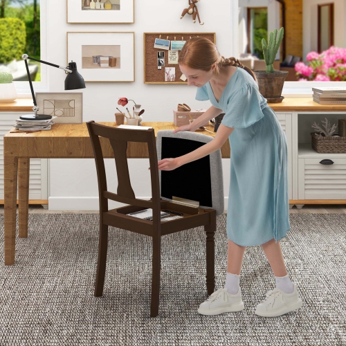 Costway 2 PCS Wood Chair Antique Upholstered Chair with Storage Space Black & Beige/Brown & Light Gray