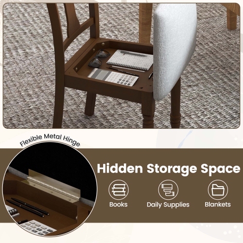 Costway 2 PCS Wood Chair Antique Upholstered Chair with Storage Space Black & Beige/Brown & Light Gray