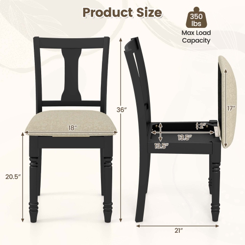 Costway 2 PCS Wood Chair Antique Upholstered Chair with Storage Space Black & Beige/Brown & Light Gray