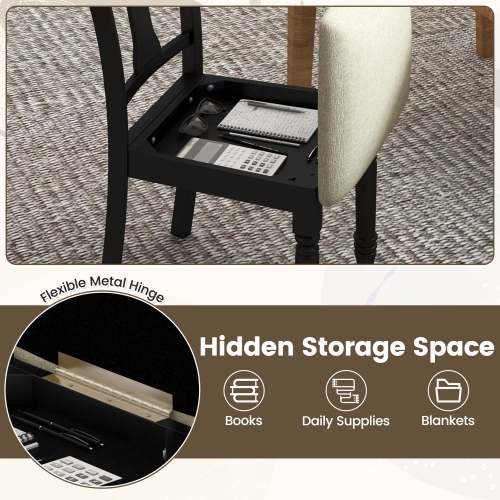 Costway 2 PCS Wood Chair Antique Upholstered Chair with Storage Space Black & Beige/Brown & Light Gray